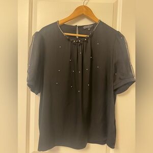 Chic Black Beaded Women's Silk Blouse